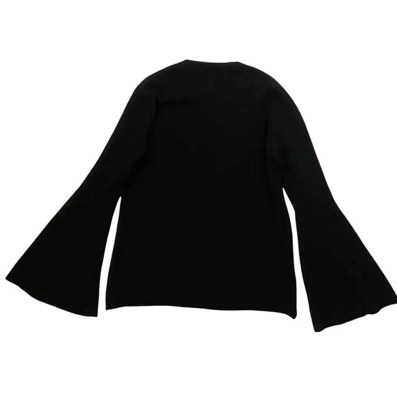 AQUA Cashmere Bell Sleeve Crewneck Sweater - Black - Size Medium - Picture 5 of 7